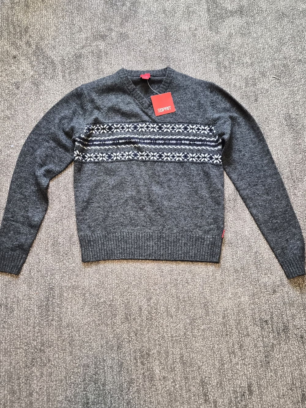 Esprit Men’s Gray Fair Isle Crewneck Sweater